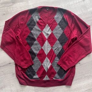 Apt. 9 V-Neck Argyle Sweater - Red and Gray - Mens